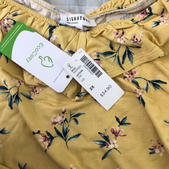 2/40$ NWT Reitmans 2X yellow woven top liberty floral pleated elastic plus size - Picture 5 of 13